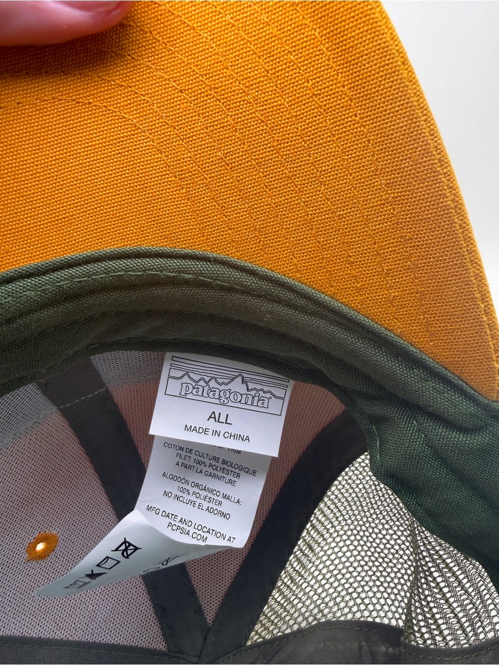 Patagonia P-6 Logo Trucker Hat in Yellow and Olive Green - Picture 6 of 10